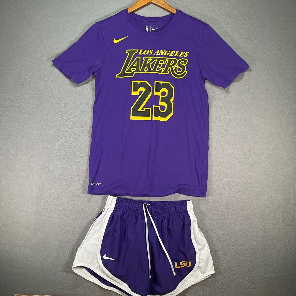 Nike Lakers LeBron 23 Shirt Mens S‎ + Nike LSU Tempo Shorts Womens S Lot